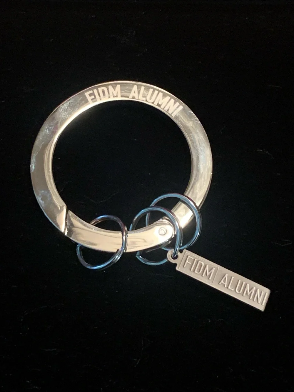 FIDM Alumni Silver Tone Carabiner Keyring with Matching Tag